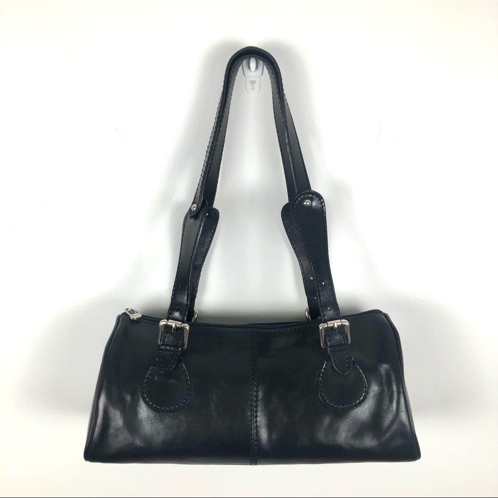 Genuine Leather Black Shoulder Bag Made In Italy Medium 13.5x6.5x5.5 in.